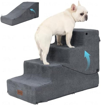 4-Step Dog Stair and Ramp for Small Dogs and Cats, Pet Steps for Bed with Non-Slip Bottom, Grey by SIEMOUR