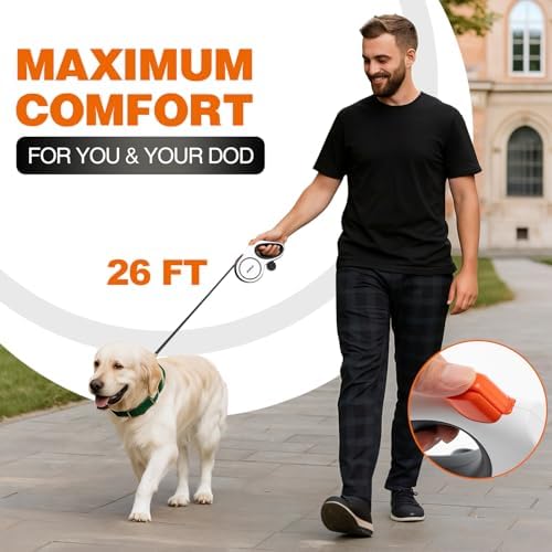 PINA Upgraded Retractable Dog Leash, 26 ft Dog Leash for Small Medium Large Dogs Up to 110lbs, Heavy Duty Reflective Nylon Tape 360° Tangle-Free, with Anti-Slip Handle, One-Handed Brake, Pause, Lock - Image 2