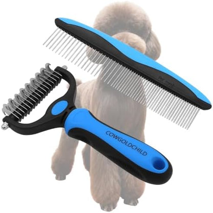 Dog Brush for Shedding - Undercoat Rake for Dogs Deshedding Brush Double-Sided Dematting Comb Pet Pro Grooming Tool Removes Knots Mats Tangled Hair by COWGOLDCHILD