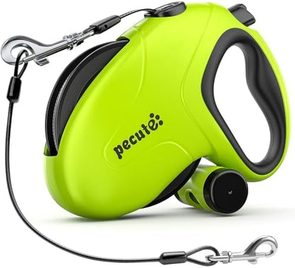 Pecute 26ft Retractable Dog Leash with Poo Bag Holder, Chew Proof Dog Leash with 360° Tangle-Free Extended, Anti-Slip Handle & Quick Brake Button, Suitable for Dogs Up to 110lbs in Weight by pecute