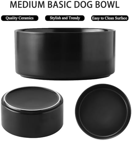 6'' Ceramic Dog Bowl - 30Oz Classic Dogs Food & Water Bowl for Small and Medium Breed Dogs, Heavy Duty Non-Slip Dog Dishes, Food Grade Stoneware Pet Bowl, Dishwasher & Microwave Safe, Black - Image 2