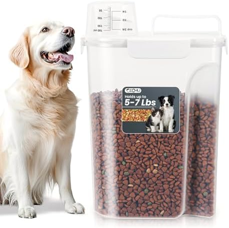 Dog Cat Food Storage Container with Cup (White, 5L) by ODOMU