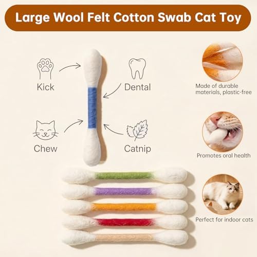 6 Pack Giant Cotton Swab Catnip Toys,Giant Qtip Cat Toy,Felt Interactive Kicker Chew Toys for Kittens & Indoor Cats, Soft Teething Toy with Organic Catnip, Eases Boredom, Cat Lover Gift(Blue) - Image 4