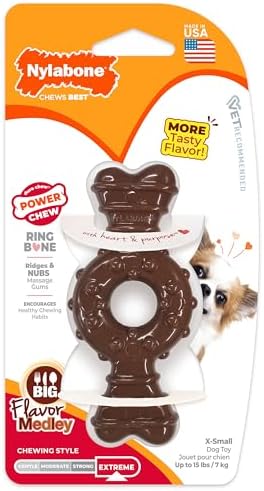 Nylabone Power Chew Ring Bone Dog Chew Toy, Flavor Medley, X-Small by Nylabone