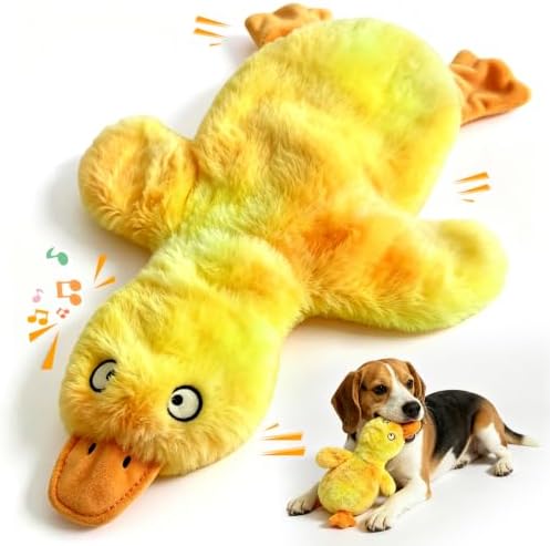 Fuufome No Stuffing Duck Squeaky Dog Toy, Crinkle Plush Chew Toy for Puppy by Fuufome