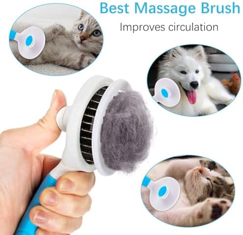 Self Cleaning Slicker Brush - Cat Brush Skin-Friendly Deshedding Grooming Massaging Tool for Long & Short Haired Pets, Cat Hair Brushes Easy Removes Undercoat for Dogs Cats Rabbits - UPGRADED, Blue - Image 4