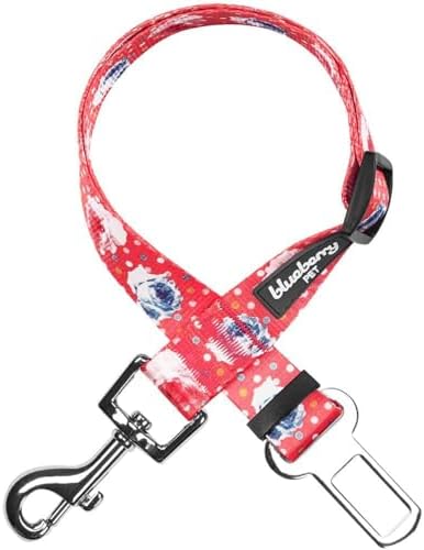 Blueberry Pet 8 Patterns Spring Scent Inspired Rose and Polka Dot Print Brink Pink Adjustable Dog Seat Belt Tether for Dogs Cats, Durable Safety Car Vehicle Seatbelts Leads Use with Harness by BlueberryPet