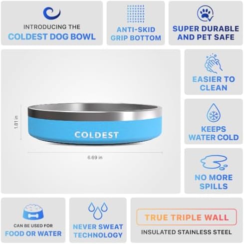 Coldest Dog Bowl - Anti Rust Metal, Non Slip, 3 Layers Insulated Stainless Steel Dog Bowls - Spill Proof & Heavy Duty - Water Bowl for Dogs, Cats & Pets, Dish Washer Safe (21 oz, Celestial Blue) - Image 5