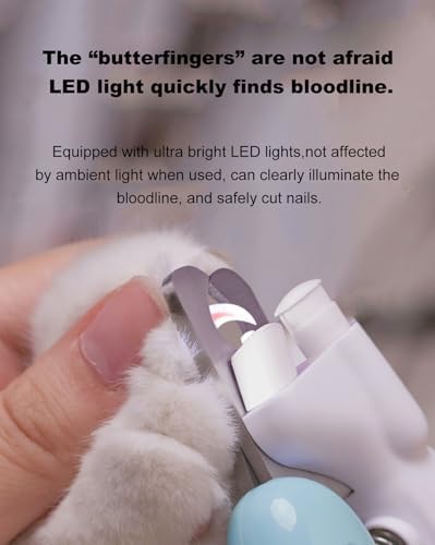 Cat Dog Pet Nail Clippers with Light, Llluminates Cat Dog Nails Or Bloodline, Safety Pet Nail Clipper for Dogs, Cats, Rabbits, Sharp, No Nail Splitting(Blue) - Image 2