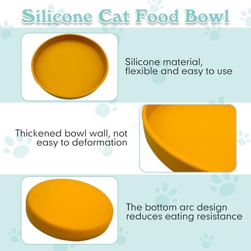 Silicone Dog Bowl Shallow Cat Food Bowls 7" Wide Puppy Plates Whisker Fatigue Pet Feeding Dishes Set of 2 for Dry Food and Wet Food Indoor (Round Yellow) - Image 3