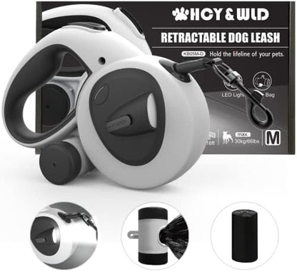 4-in-1 Retractable Dog Leash with LED Light & Dispenser & Poop Bags by HCY%26WLD