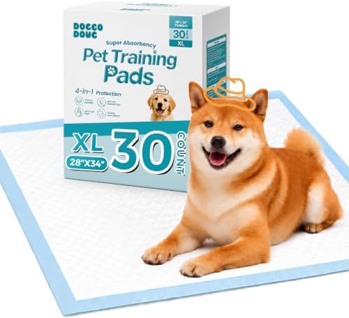 Puppy Pads 30 Count 28"x34" XL Pee Pads for Dogs with Adhesive Tabs by DOGGODOUG