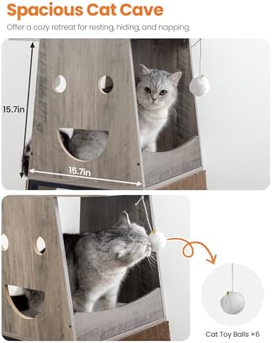 56in Modern Wood Cat Tree Tower for Indoor Cats with Hammock - Image 6