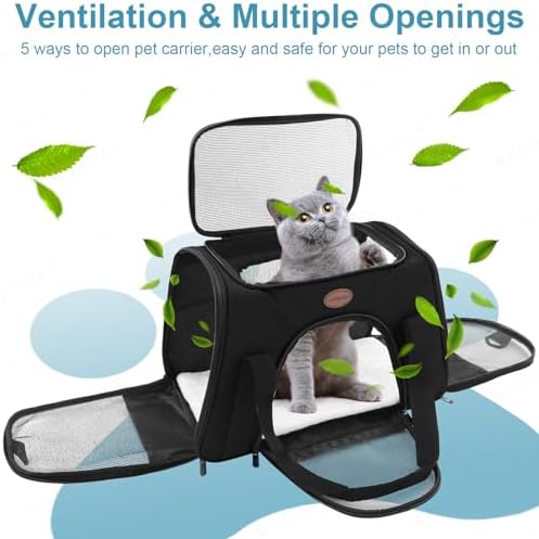Cat Carrier Dog Carrier Pet Carriers for Medium Small Cats Dogs Puppies up to 15 Lbs,TSA Airline Approved Small Dog Cat Carriers Soft Sided,Collapsible Travel Puppy Carrier (Black, Medium) - Image 6