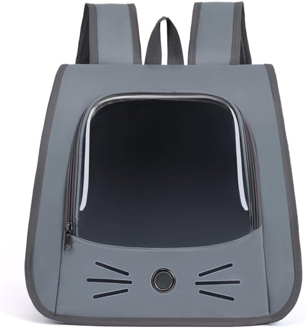 Pet Backpack Carrier, Traveler Breathable Transparent Carrier for Cats or Dogs, Large Space and Foldable Pet Carrier for Travel, Hiking, Shopping, and Vet, Cute, Suitable for Kids (Grey) by Unknown