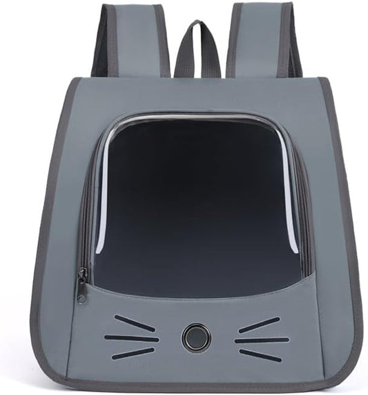 Pet Backpack Carrier, Traveler Breathable Transparent Carrier for Cats or Dogs, Large Space and Foldable Pet Carrier for Travel, Hiking, Shopping, and Vet, Cute, Suitable for Kids (Grey) by Unknown