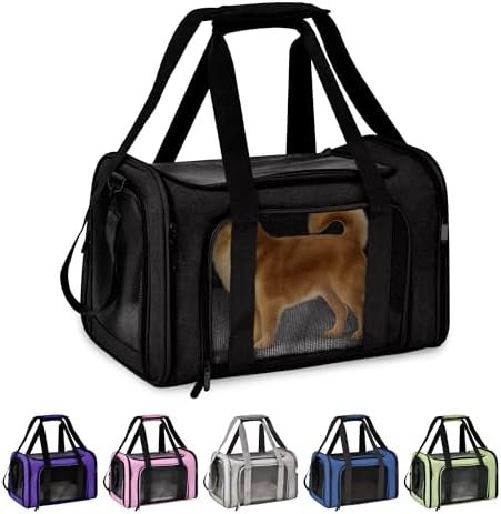 Pet Travel Carrier Bag – Airline Approved Soft-Sided Dog & Cat Carrier, Foldable, Breathable Mesh, Washable Pad – Fits Pets up to 15 lbs – The Pup Quartet (Black) by ThePupQuartet