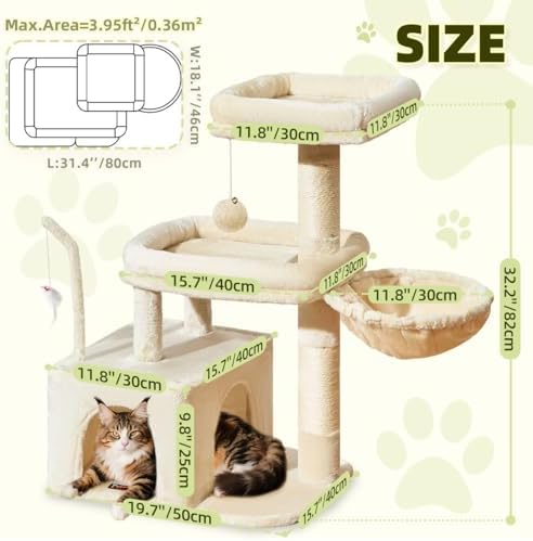 Taoqimiao 32.2in Cat Tree with Toy, Small Cat Tower for Indoor Cats, MS043M - Image 5