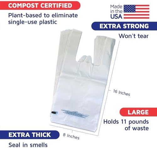 Cat Litter Bags, Plant-Based by Americat – 50 Bags for Scooped Litter, Pee & Poop from Cat Litter Boxes – Compost Certified – Holds 11 Pounds of Waste – Durable, Unscented, With Handles (16” x 8”) - Image 2