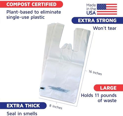 Cat Litter Bags, Plant-Based by Americat – 50 Bags for Scooped Litter, Pee & Poop from Cat Litter Boxes – Compost Certified – Holds 11 Pounds of Waste – Durable, Unscented, With Handles (16” x 8”) - Image 2