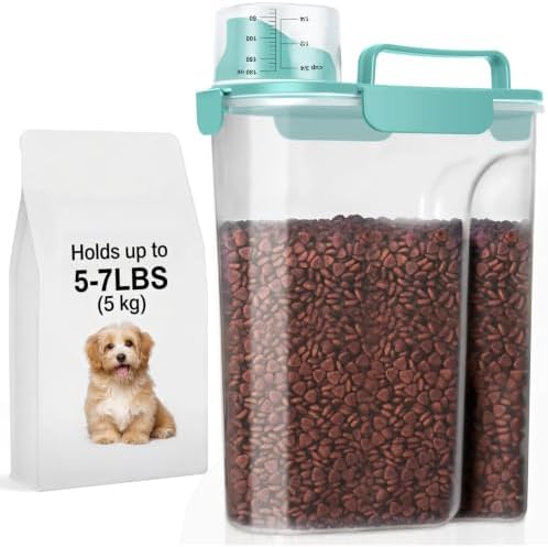LEAWALK 5-7Lbs Dog Cat Storage Container Portable with Upgraded Large Spout and Cup, Plastic Pet Food Dispenser for Small Animal Kibble, Bird Seed, Oatmeal, Rice, Flour, Brown Sugart- Elegant Blue by LEAWALK