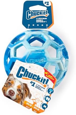 Chuckit! Holee Roller Dog Treat Puzzle Ball, Medium (2.5"), Blue – Interactive Treat & Chew Puzzle Toy for Dogs 20–60 lb – Durable Rubber Fetch Ball for Mental Stimulation – Pack of 1 - Image 2