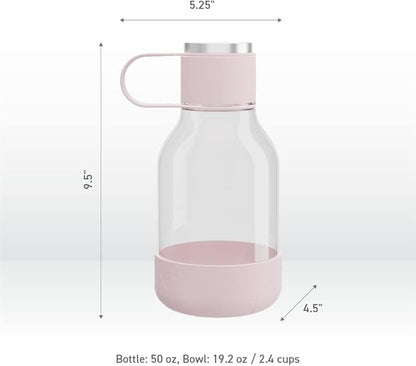 Asobu Buddy Bottle a Stainless Steel Insulated Water Bottle for with Removable Dog Water Bowl and Dog Food and Treat Storage Bowl (Pink, Tritan 50 oz Water Bottle with Bowl)