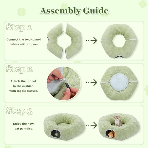 PEQULTI Green Donut Cat Tunnel Bed Washable Plush Mat for Multi Small Pets - Image 5