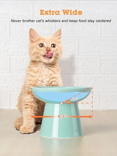 LoeJan Elevated Cat Food and Water Bowls Set, Extra Wide and Raised Ceramic Feeder, Anti-Vomit Whisker-Free Pressure Feeding Bowl for Kittens Adult Small Dogs, Blue - Image 7