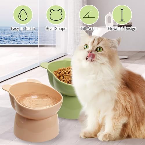 Fhiny 4 Pcs Elevated Raised Cat Bowls, Removable Cats Bowl Tilted Kitten Food and Water Bowl Set Cute Plastic Puppy Food Dishes Pet Feeder for Cats and Small Dogs-Bear - Image 3