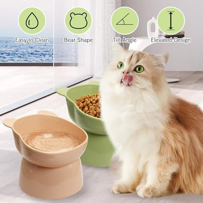 Fhiny 4 Pcs Elevated Raised Cat Bowls, Removable Cats Bowl Tilted Kitten Food and Water Bowl Set Cute Plastic Puppy Food Dishes Pet Feeder for Cats and Small Dogs-Bear - Image 3