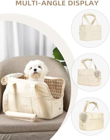 ONECUTE Dog Carrier for Small Dogs Rabbit cat with Large Pockets, Cotton Bag, Dog Carrier Soft Sided, Collapsible Travel Puppy Carrier (Beige, 17" L x 7.5" W x 12" H) - Image 3
