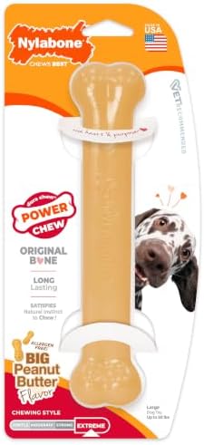 Nylabone Power Chew Classic Bone Chew Toy for Dogs, Durable Dog Toys for Aggressive Chewers, Peanut Butter Flavor, Large/Giant - Up to 50 lbs. (1 Count) by Nylabone