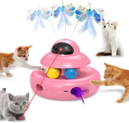 MOHAYA Automatic Cat Toys,4-in-1 InteractiveCat Toys for Bored Indoor Adult Cats, Electric Flying Butterfly,Rechargeable Moving Ambush Feather,Pink Kitter Toy Track Balls by Unknown