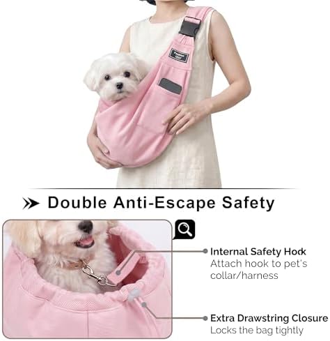 Adjustable Pet Sling Carrier, Anti-Escape Bag for Small Dogs & Cats, Pink - Image 6