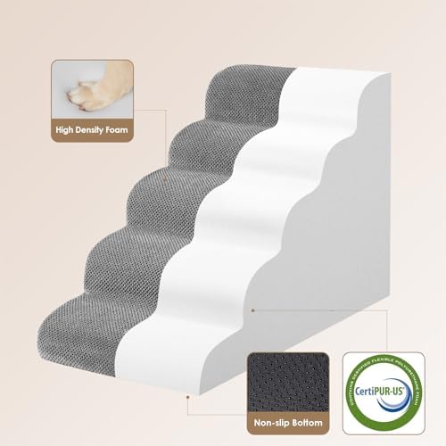 EHEYCIGA Curved Dog Stairs Ramp, 5-Step Extra Wide High Beds, Pet Step - Image 2