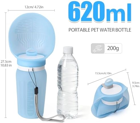 Portable Dog Water Bottle, Leak Proof Collapsible Water Bottles Lightweight Dog Water Bottle Suitable for Pets Outdoor Walking, Hiking, Travel, Camping (Light Blue, 20.9, Ounces) - Image 5