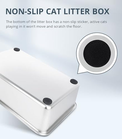 WENBOKMIN Stainless Steel Cat Litter Box - (23.5" L x 15.5" W x 4" H) | Non Slip, Easy to Clean, Never Absorbs Odor, Stains, or Rusts - Image 6