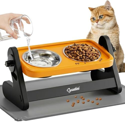 Elevated Cat Bowls with Food Mat, Orange by Unknown