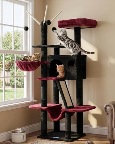 Hey-brother Cat Tree Tower with Padded Platform Bed, Hammock, MPJ019-SBR by Hey-brother