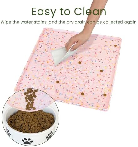 Ptlom Dog Food Mat Anti-Slip Dog Bowl Mats for Food and Water, Waterproof Pet Placemat Prevents Messy Spill to Floor, Silicone Puppy Feeding Tray for Small, Medium and Large Dogs Cats, Pink - Image 7