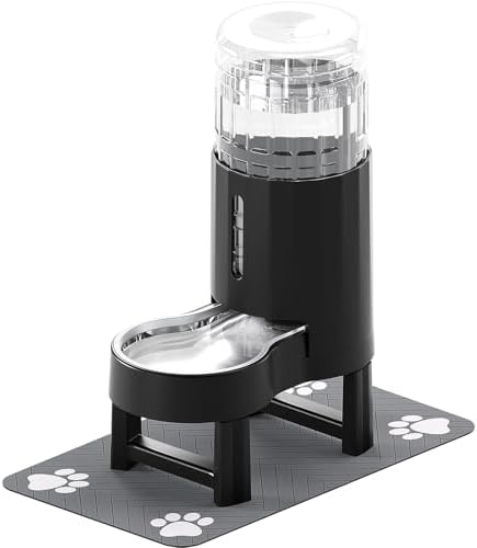 CZPET Gravity Dog Water Bowl Dispenser, Wider Mouth (8L+Stand+Mat, Black) by CZPET