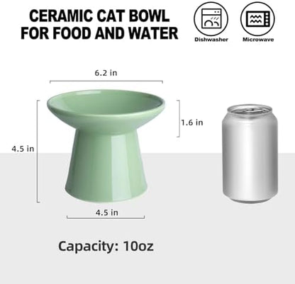 Ceramic Elevated Cat Food Bowls,6.2" Wide,2-Pack,Green - Image 3