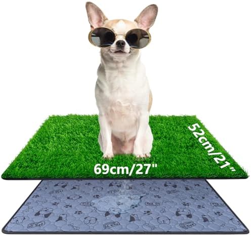 Pee Pads for Dogs with Fake Grass, 27" x 21" Indoor Artificial Grass for Dogs Potty, Lawn Pee Pads for Doggie Washable, Reusable and Lawn for Replacement, Puppy Training Litter Box for Outdoor Patio by Alckijy