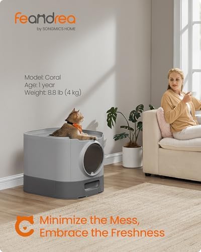 Feandrea Cat Litter Box with Lid, XL Enclosed, Slide-Out Tray, Scoop - Image 2