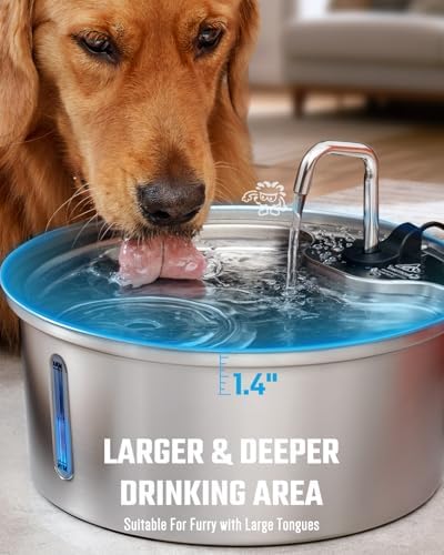 Dog Water Fountain Stainless Steel, 7L/1.8Gal Pet Fountain Water Bowl with Multi-Filtration & Deeper Drinking Aera, Large Cat Water Fountain with Water Window & LED (2 Filters 1 Fountain) - Image 4