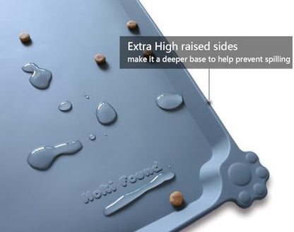 Hoki Found Large Silicone Pet Feeding Tray - Waterproof Dog Pet Cat Feeding Mat - Non Slip Pet Dog Cat Food Bowl Mats Placemat -Pet Water Mats for Carpet -Gray - Image 2