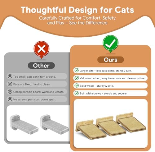 3Pcs 8"×7" Cat Wall Steps - Cat Stairs for Wall, Ladder Natural Wood with Fixtures,Turn Around or Climbing or Playing for Kittens and Adult Cats - Image 6