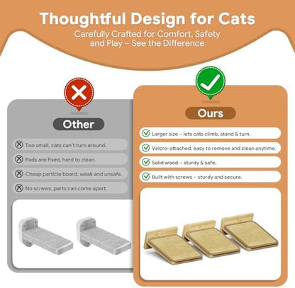 3Pcs 8"×7" Cat Wall Steps - Cat Stairs for Wall, Ladder Natural Wood with Fixtures,Turn Around or Climbing or Playing for Kittens and Adult Cats - Image 6