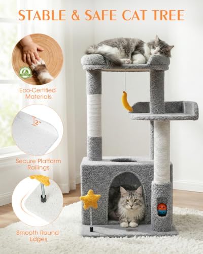 30" Cat Tower for Kittens, Compact Light Gray Cat Tree Indoor - Image 2
